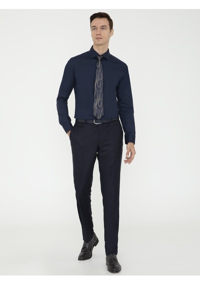Cacharel Lacivert Slim Fit Uzun Kollu Basic Gömlek