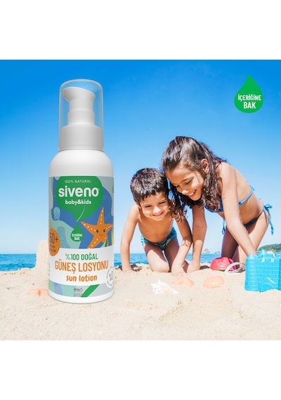 Siveno %100 Doğal Çocuk Güneş Losyonu Leke Karşıtı Nemlendirici Bitkisel Vegan UVA UVB SPF 50+ 100 ml