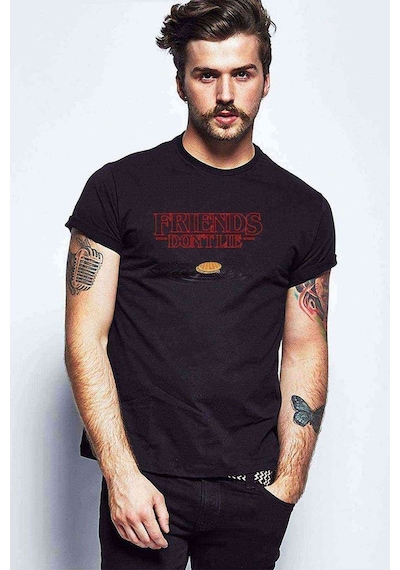 Friends Dont Lie Baskılı Siyah Erkek Tshirt