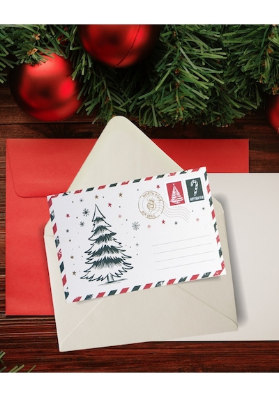 Yılbaşı Çam Ağacı Temalı Kartpostal Ve Zarf Seti, Yeniyıl, Tebrik