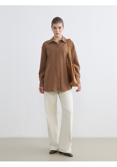 Lcw Modest Bej Loose Fit Kadın Gömlek Tunik