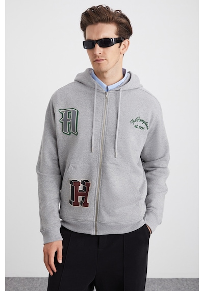 Grımelange Alphabet Erkek Pamuklu Önü Baskılı Kapüşonlu Kordon Detaylı Fermuarlı Hırka Grimelanj Sweatshirt