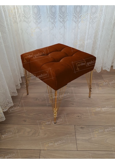 Modern Dilim Puf Ayakucu Puf Gold Metal Ayak 45 45 Kahve