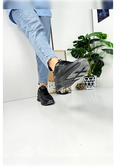Günlük Kadın Sneaker Bağcıklı Oval Burunlu Kalın Desenli Taban Rahat Hafif Spor Ayakkabı 2110 Siyah Füme Günlük Kadın Sneaker Bağcıklı Oval Burunlu Kalın Desenli Taban Rahat Hafif Spor Ayakkabı 2110 Siyah Füme