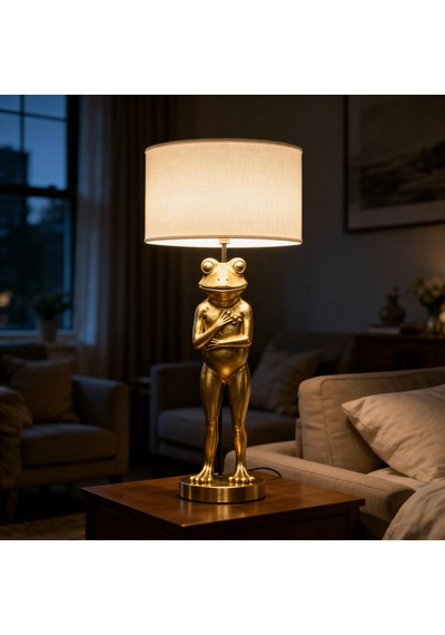 Frog Eskitme Gold Gövde Gri Başlık Dekoratif Abajur