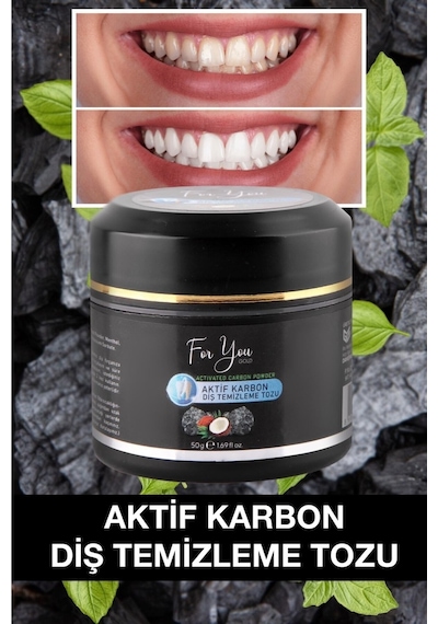 Aktif Karbon Diş Temizleme Tozu 50 Gr Extra Beyazlatıcı Diş Tozu + Nane