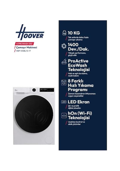 Hoover HBP 410BL10-17 10 KG Wi-fi Bağlantılı 1400 Devir Çamaşır Makinesi