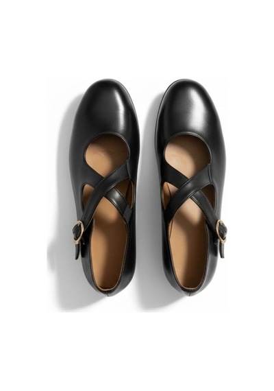 Ne&ve Shoes Siyah Hakiki Deri Çapraz Bantlı Kadın Günlük Babet