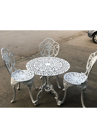 Aluminyumdokumcu Güllü- 3 Sandalye 75 Kıvırcık Kuğu Masa