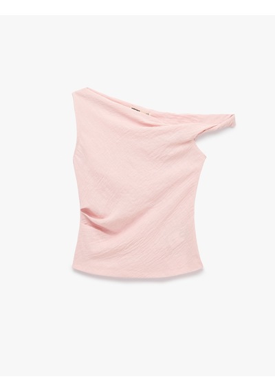 Koton Keten Görünümlü Slim Fit Kolsuz Asimetrik Kesim Kayık Yaka Bluz Pembe 6sak30086pw Gül