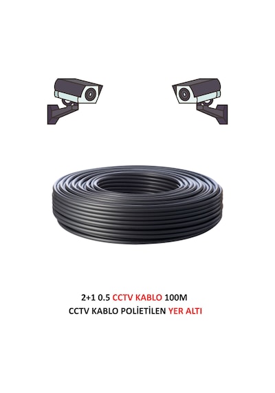 Fury Yer Altı Cctv Kablo 2+1 0.5mm Polietilen Güvenlik Kamera Kablo 100m