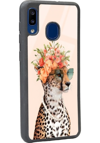 Samsung Uyumlu A20 Influencer Leopar Kedi Tasarımlı Glossy Telefon Kılıfı Çok Renkli