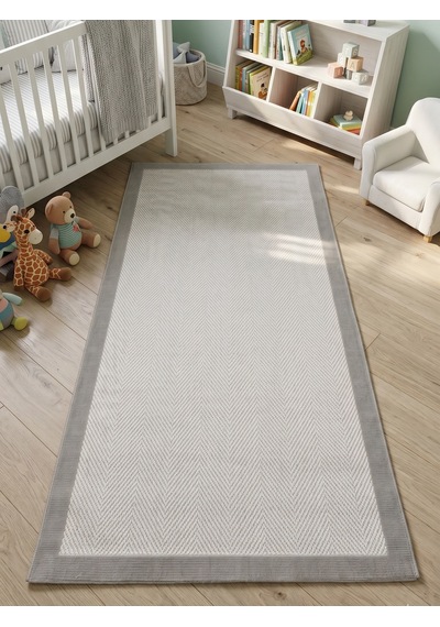 My Evilla Vektör Sisal Halı Kaymaz Taban Silinebilir Yıkanabilir Modern Salon Mutfak Koridor Halısı Beyaz Gri