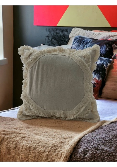 Dnc Home Tekstil Ndchome Ham Keten Baklava Mozaik Püsküllü Kırlent Kırlent Kılıfı 35x55