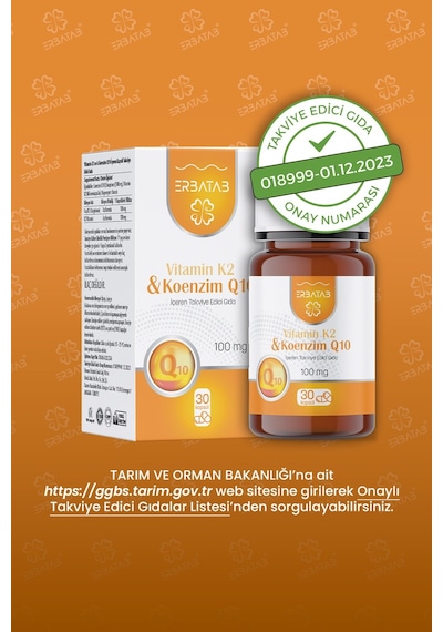 Erbatab Vitamin K2 Ve Koenzim Q10 30 Kapsül