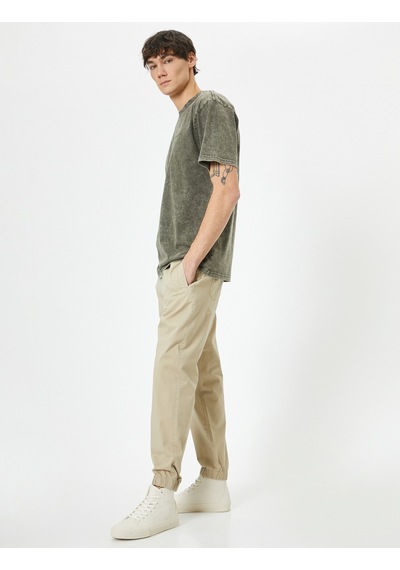 Koton Jogger Pantolon Slim Fit Beli Bağcıklı Cep Detaylı Bej 4sam40087hw Ekru