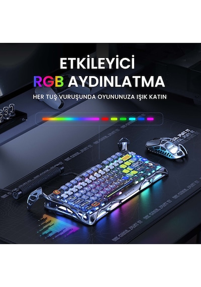 Gravastar Mercury K1 Pro Rgb Kablosuz Mekanik Gaming Klavye, Alüminyum Çerçeveli, İngilizce Q, Uzay