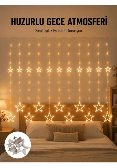 Lb Yıldız Desenli Perde Tipi Peri Led 3x3 Metre Aydınlatma Yeni Nesil