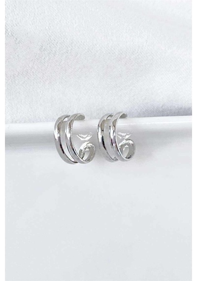Gümüş Renk Unisex Kıstırmalı Kıkırdak Küpe Çift Gümüş
