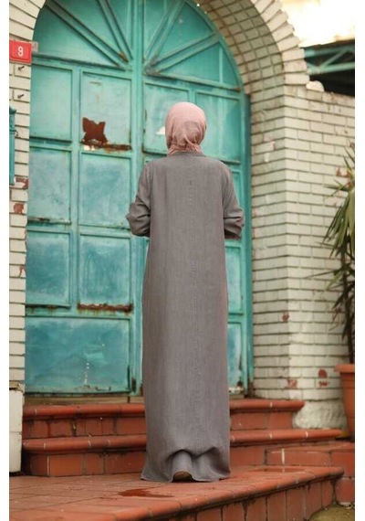 6508-denim Yandan Düğmeli Ferace Koyu Gri Koyu Gri