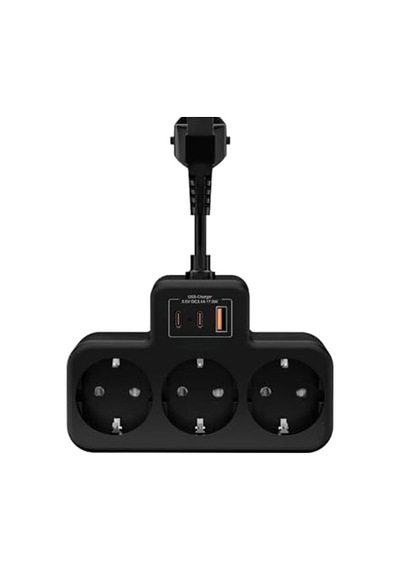 Çoklu Kablolu Priz Çoğaltıcı Priz Dönüştürücü 1usb - 2type-c Girişli Yüksek Akım Korumalı Fiş Siyah
