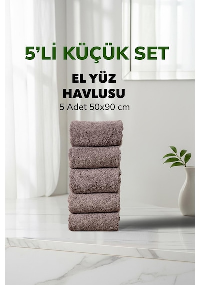 5 Li Kareli Gri Renk Yumuşak Pamuk El Yüz Havlu Seti 50x90 Cm