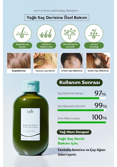Lador Dökülme ve Yağlanma Karşıtı, Yatıştırıcı Saç Bakım Şampuanı LADOR Root Re-Boot Cica Tea Tree