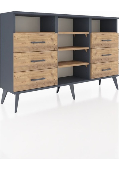 Arges Konsol 5 Raflı 6 Çekmeceli 132x30x83 Antrasit-çam/çam Çam/çam Arges Konsol 5 Raflı 6 Çekmeceli 132x30x83 Antrasit-çam/çam Çam/çam