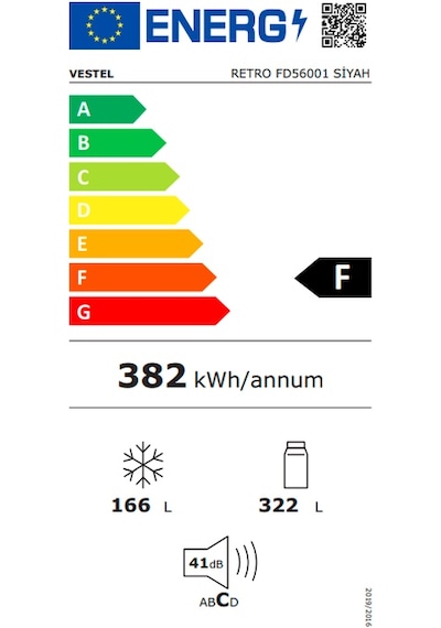 Vestel Retro FD56001 Siyah 487 LT No-Frost Gardırop Tipi Buzdolabı