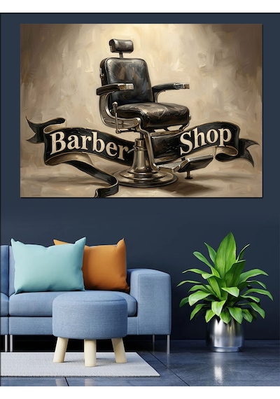 Barber Shop Nostaljik Berber Koltuğu Dekoratif Kanvas - Mdf Ahşap Tablo