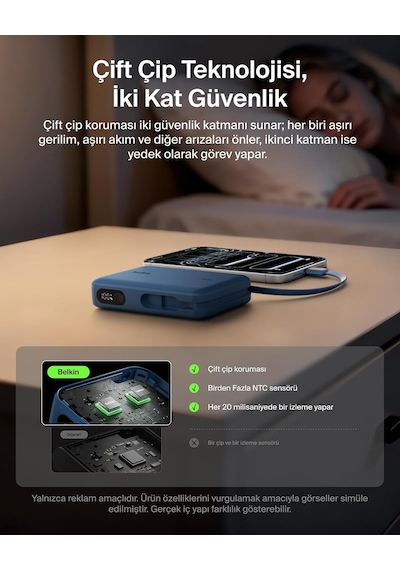Ultracharge 10000 Mah Usb-c Kablolu Ve Ekranlı Power Bank, Mavi