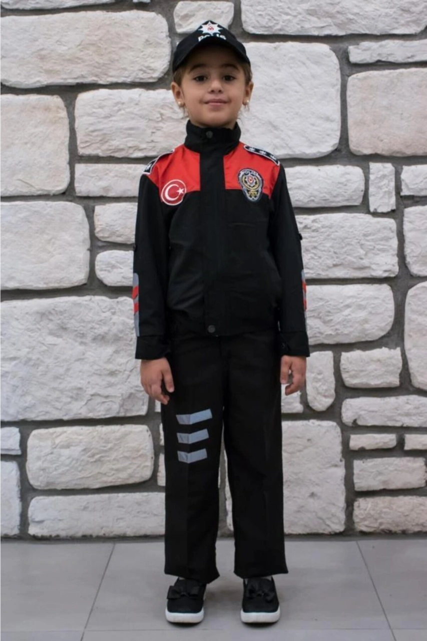 Sevimli Kids Unisex Çocuk Siyah Polis Kostümü Siyah