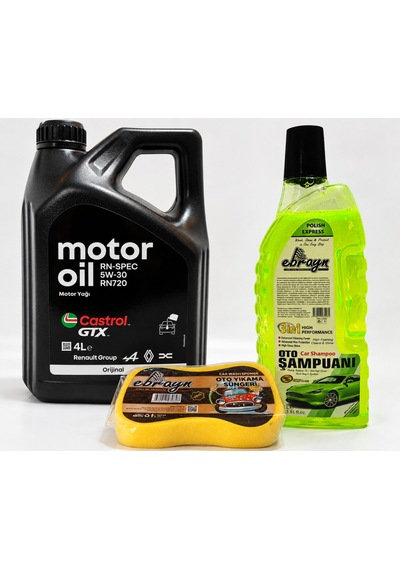 Castrol Motor Yağı Gtx 5w-30 Rn720 4 Litre + Oto Şampuan 1000 Ml + Yıkama Süngeri