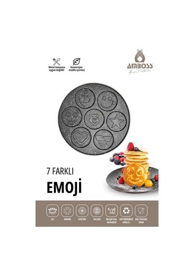 Funny Emoji Pankek Krep Tavası 26 Cm Siyah