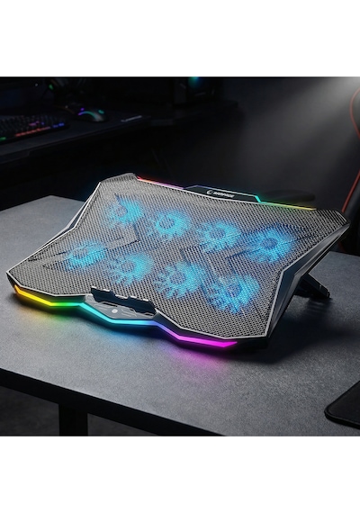 Rc16 Octal 8 Fanlı Rgb Işıklı 14 - 17.3 İnç 10 Rgb Modlu Notebook Soğutucu Stand Laptop Soğutucu