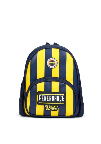 Fenerbahçe Lisanslı Çubuklu Anaokulu Çantası - Suni Deri Panelli 2 Bölmeli Konforlu Sırt Çantası Çok Renkli