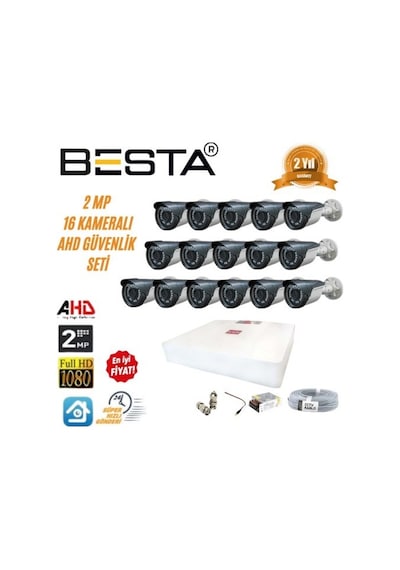 2 Mp Ahd 1080p Gece Görüşlü 16 Kameralı Güvenlik Sistemi