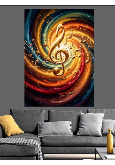 Renkli Spiral Notalar Ve Sol Anahtarı Dekoratif Kanvas - Mdf Ahşap Tablo