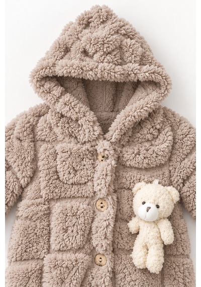 Kız Erkek Bebek Tavşan Ve Ayı Oyuncaklı Peluş Tulum Tlm0301 Kahverengi