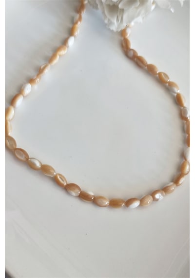 Badeaccessories  Krem Sedef Doğal Taş Kolye Yeşil