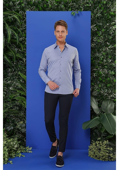Efor Gk 679 Slim Fit Koyu Mavi Klasik Gömlek Koyu Mavi