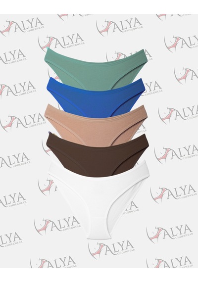 Alya Underwear Kadın Külot, Renkli Pamuklu Slip Külotlar Bikini Kesim 5'li Paket Çok Renkli Çok Renkli P03