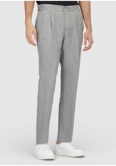 Ramsey Gri Düz Dokuma Regular Fit Casual %100 Keten Pantolon
