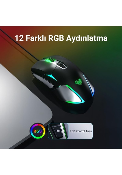 F816 Rgb Efektli 12800dpı Kablolu Optik Gaming Oyuncu Mouse
