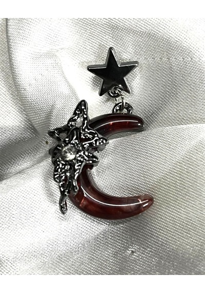 Dükkan Design Taşlı Yarım Ay Gotik Küpe Antrasit
