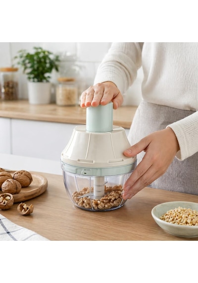 Basmalı El Rondosu 3 Bıçaklı Doğrayıcı Manuel Rondo Pratik Mutfak Doğrayıcı Sebze Soğan Sarımsak Parçalayıcı Paslanmaz Çelik Bıçaklı Mini Rondo Çok Renkli