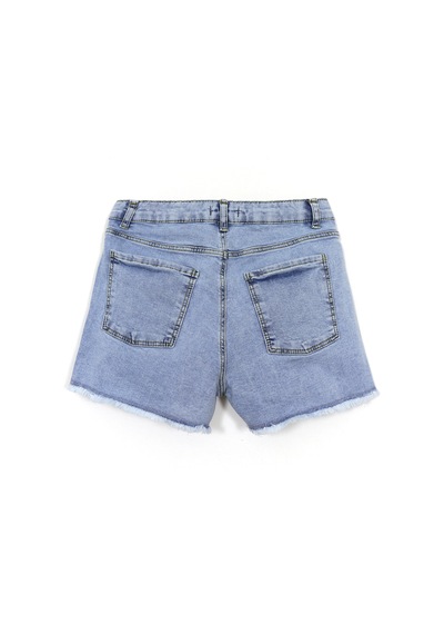 Dobakids Cepli Düğme Detaylı Mavi Renk Kız Çocuk Eskitme Paça Kot Denim Jean Şort 001-0002052 Mavi