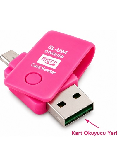Micro Sd Kart Okuyucu Otg Usb Bellek Aktarım Adaptörü Pembe Android Telefon Uyumlu