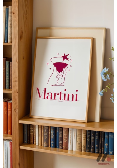 Martini Zarif Poster, Ahşap Çerçeveli Duvar Tablosu - Mutfak Dekorasyonu