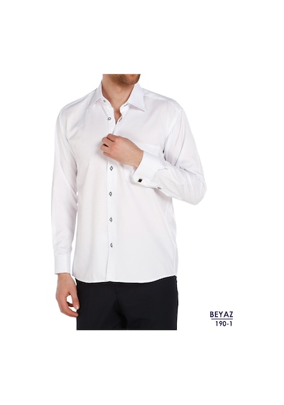 17 Renk * Klasik Kesim Micro Kumaş Kol Düğmeli Erkek Gömlek /190V Beyaz
